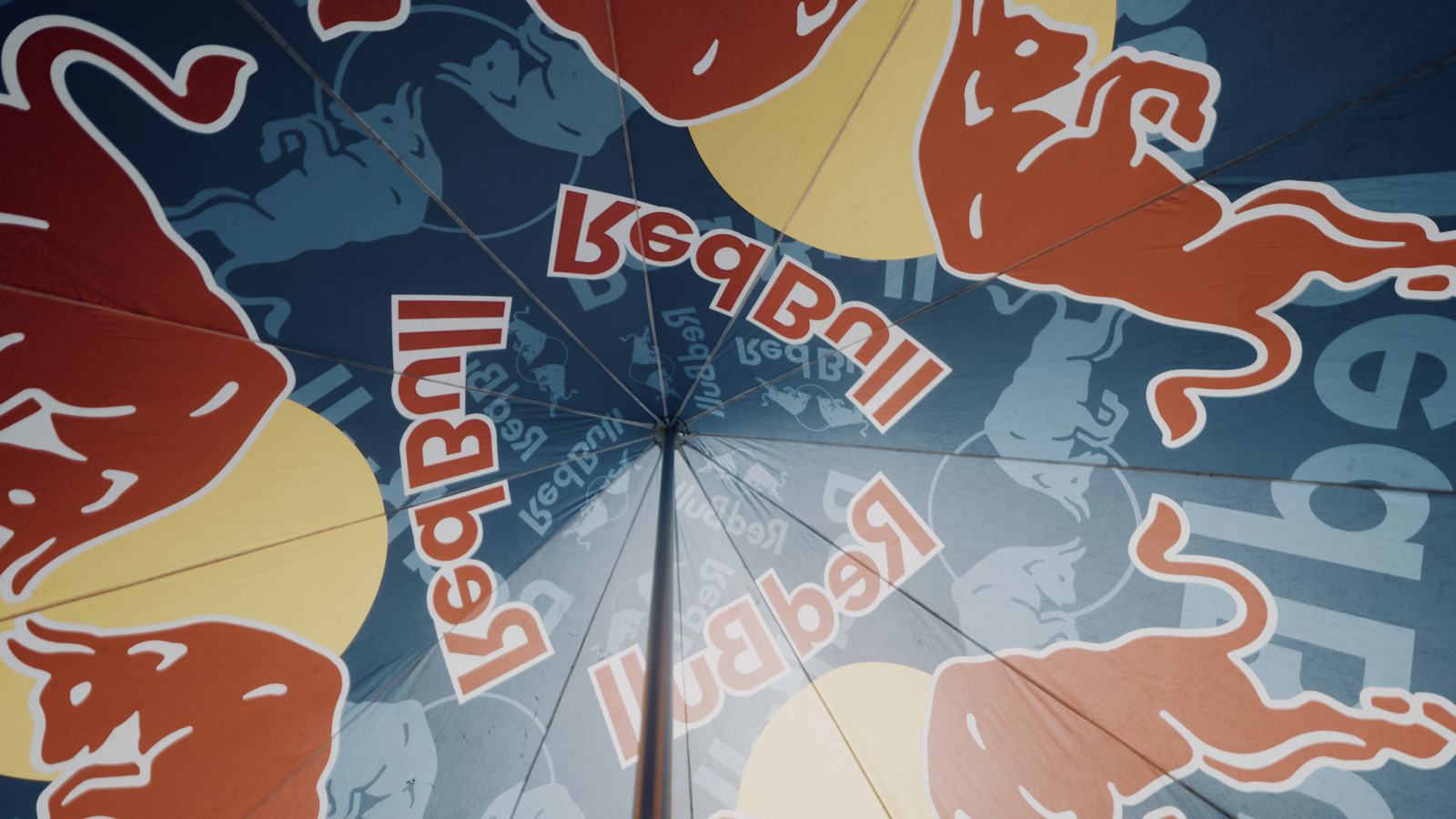 Looking up into a Red Bull branded canopy